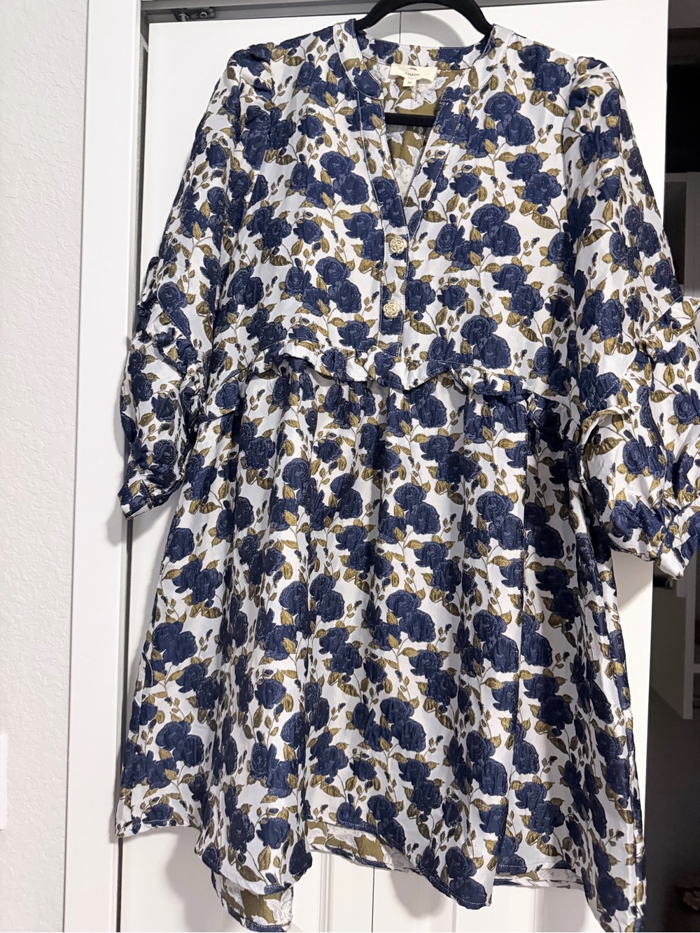 entro Blue & Gold Floral Jacquard Tunic - Picture 2 of 3